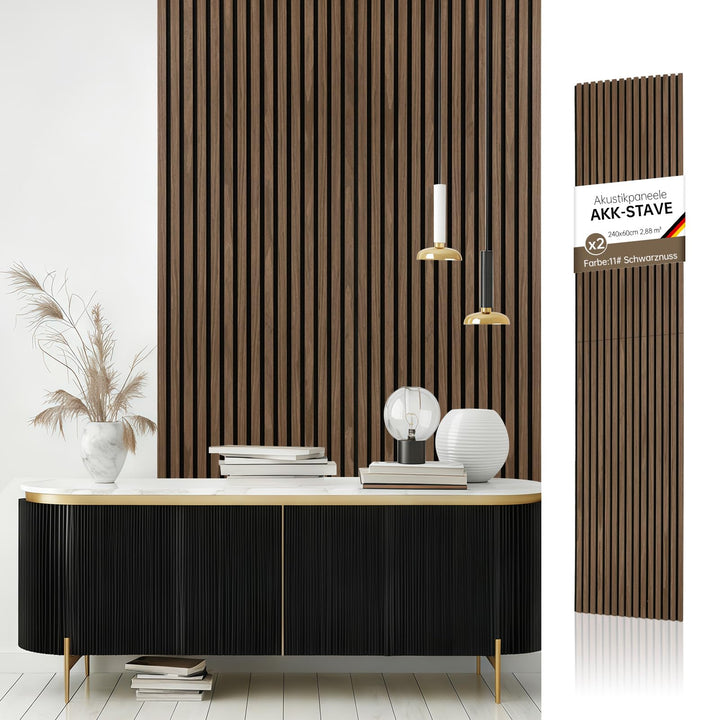 AKK-STAVE Akustikpaneele Holz 240x60 cm (2er-Set 2,88 m²) - Akustik Paneele & Holzpaneele Wand | Hol