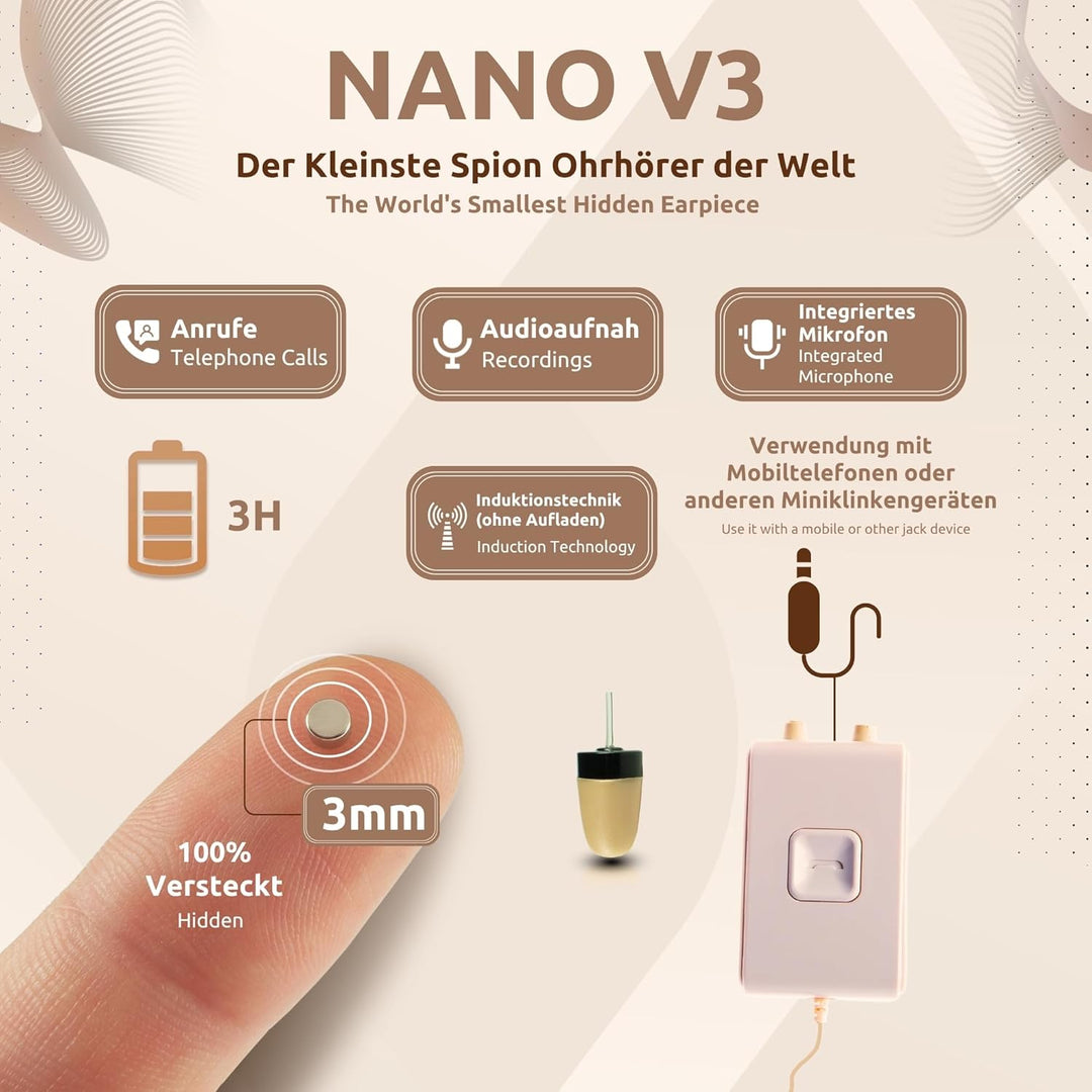 PingaOculto SpionageKopfhörer Prüfung Mini Nano Unsichtbare Kopfhörer für Handy mit Mikrofon - Unsic