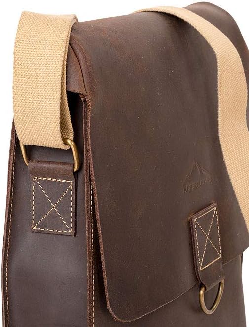 Messenger Bag NEW YORK Echtes Büffel-Leder Herren Damen Vintage By Alpenleder, Coffee, 38 cm x 33 cm