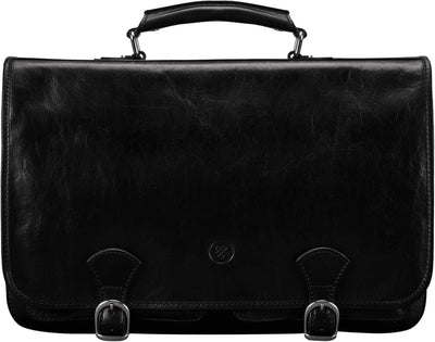 Maxwell Scott Klassische Italienische Herren Leder Aktentasche Jesolo2 in Schwarz, Schwarz