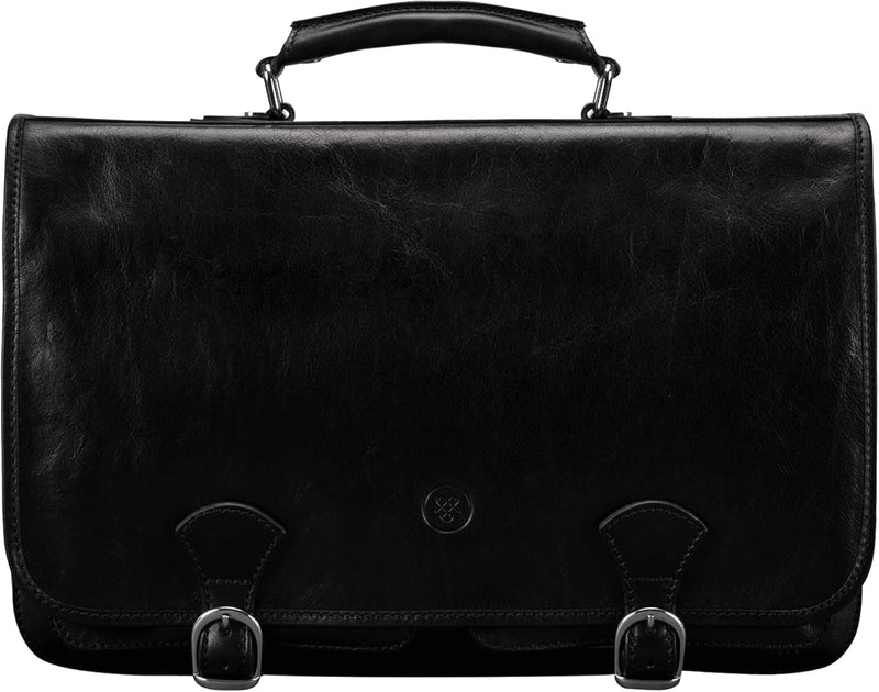Maxwell Scott Klassische Italienische Herren Leder Aktentasche Jesolo2 in Schwarz, Schwarz