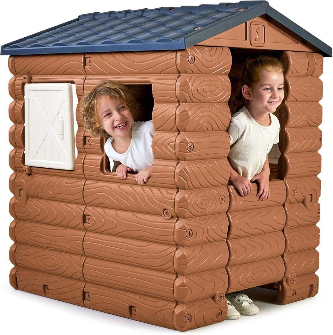 FEBER - Camping Cottage, EIN von der Natur inspiriertes Spielzeughäuschen in Holzoptik mit Fenstern