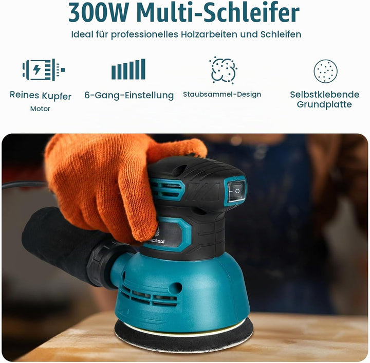 Exzenterschleifer 300W, 6 Geschwindigkeiten 12.000 U/min, Staubsammeldesign, 125mm Eccentric Sander