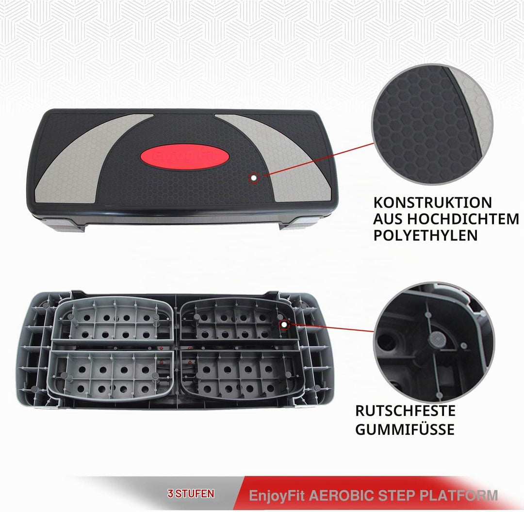EnjoyFit Aerobic Steppbrett XL Premium Extra Gross Inkl. 3-Fach Höhenverstellbarer Stepper, 78 x 30