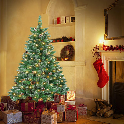 UISEBRT Künstlicher Weihnachtsbaum mit Beleuchtung, Schnee-Effekt - LED Tannenbaum mit Metallständer