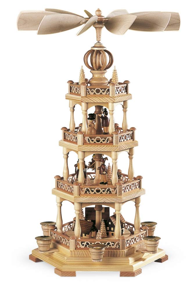 Mueller Weihnachtspyramide Erzgebirgsmotiv, 3-stöckig, 58 cm hoch, natur, original Erzgebirge Seiffe