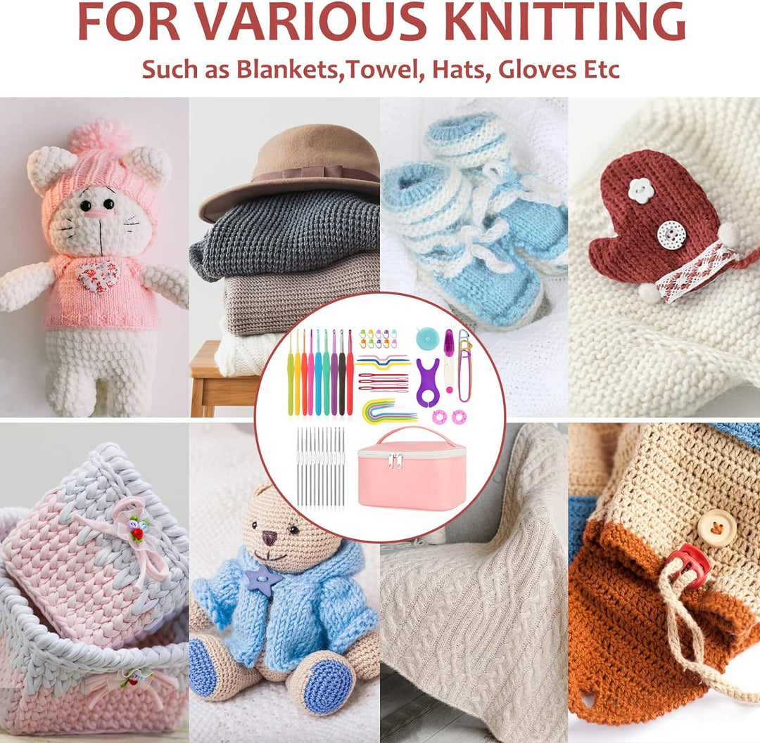 Coopay 62 Stück Häkelnadel Set für Anfänger, Tragbar Häkelset mit Wolle, Tasche, Häkelzubehör, Ergon