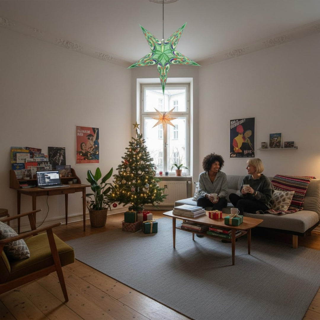 GURU SHOP Faltbarer Advents Leucht Papierstern, Weihnachtsstern 60 cm - Alaskana Grün normal Alaskan