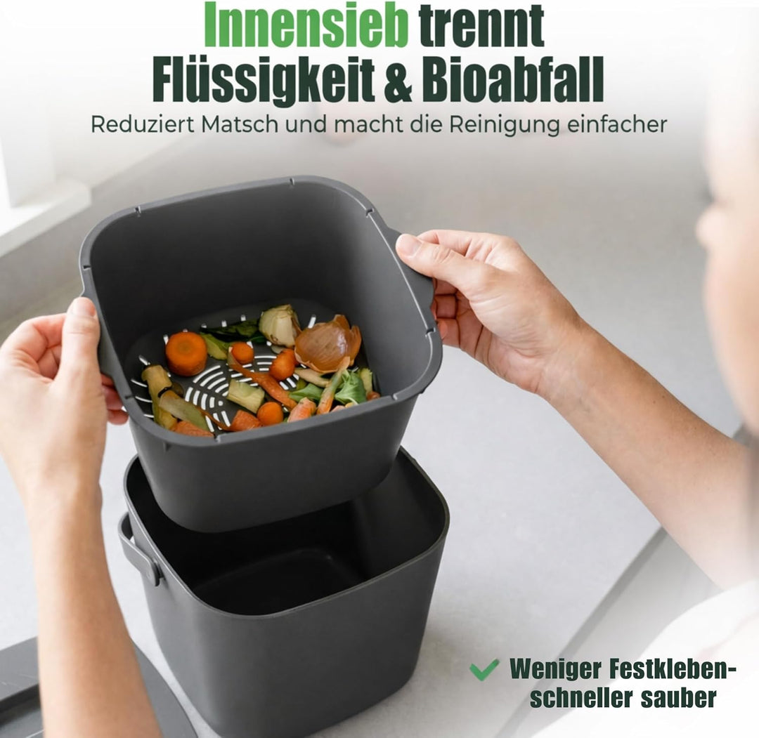 YourCasa Biomülleimer Küche 4L - Komposteimer mit herausnehmbarem Sieb & Deckel - geruchsdicht, spül