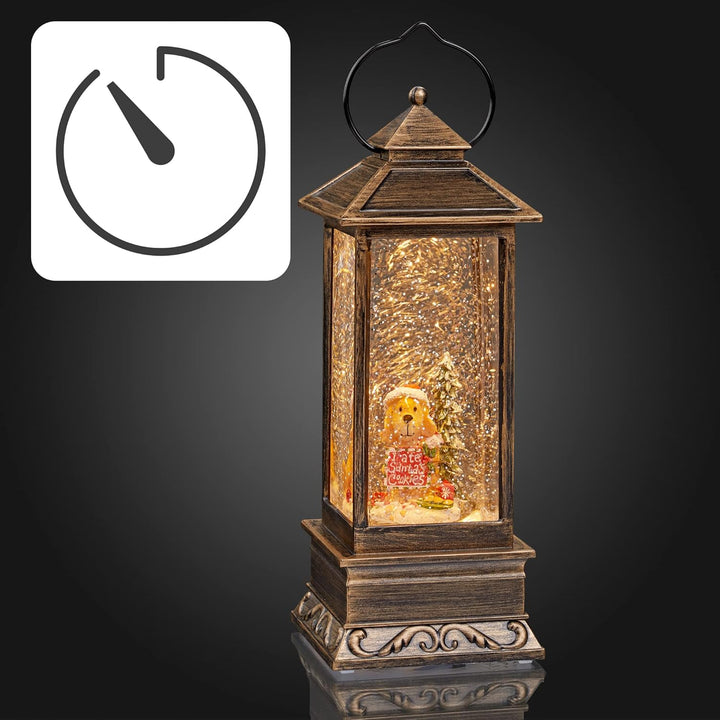 hellum LED Laterne, Schneekugel Weihnachten mit Motiv Hund, 10x27,5cm leuchtende Weihnachtslaterne m