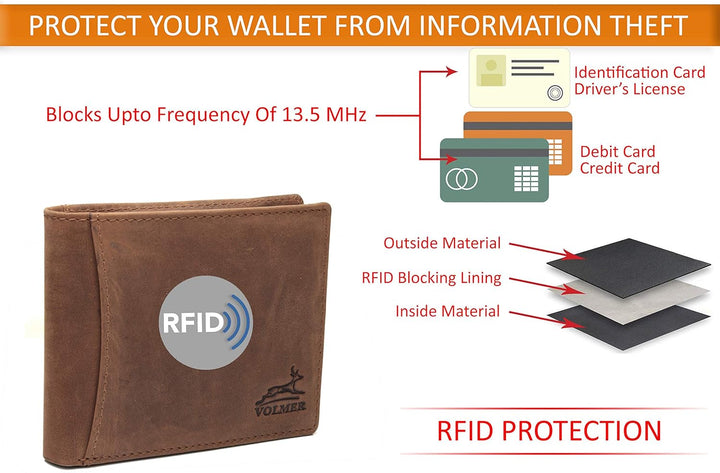 Fa.Volmer ® Leder Geldbörse Herren mit RFID-Schutz - 2 Aussenfächer für Zugangskarten - Platz für ma