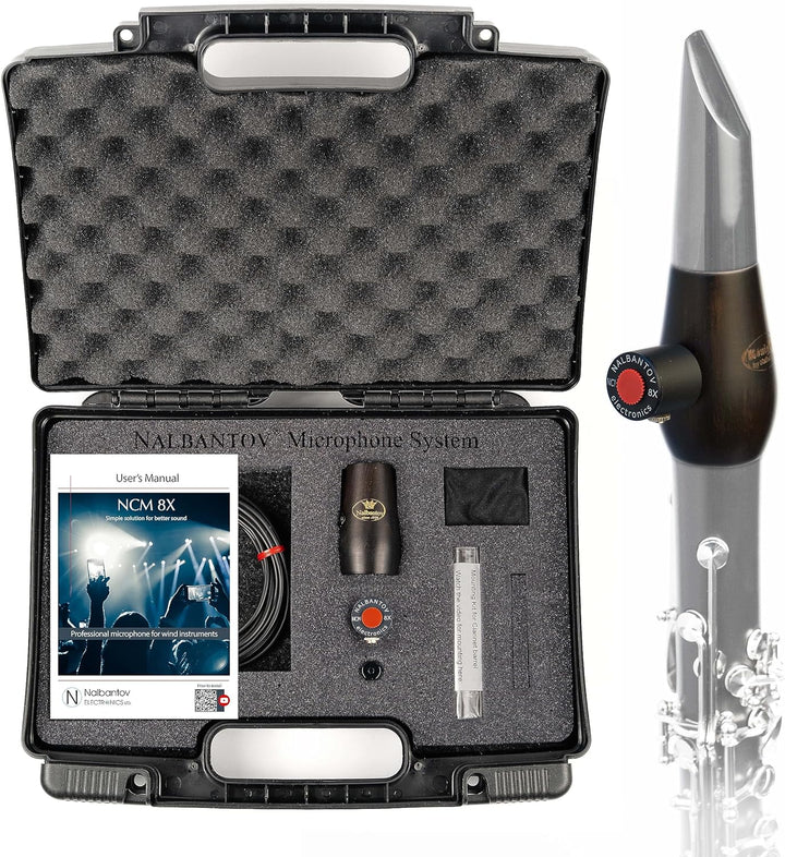 Nalbantov Klarinettenmikrofon NCM 8X SC Set: Tonabnehmersystem, Grenadilla Klarinette Barrel, Kabel