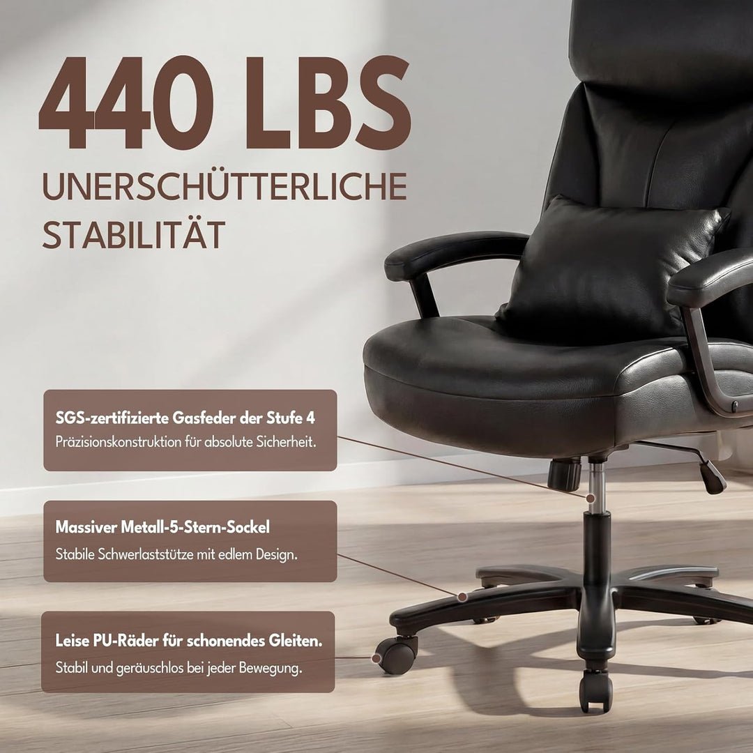 Ergonomischer Bürostuhl 200KG Schreibtischstuhl mit 4-stufiger Gasdruckfeder, Hoher Rückenlehne und