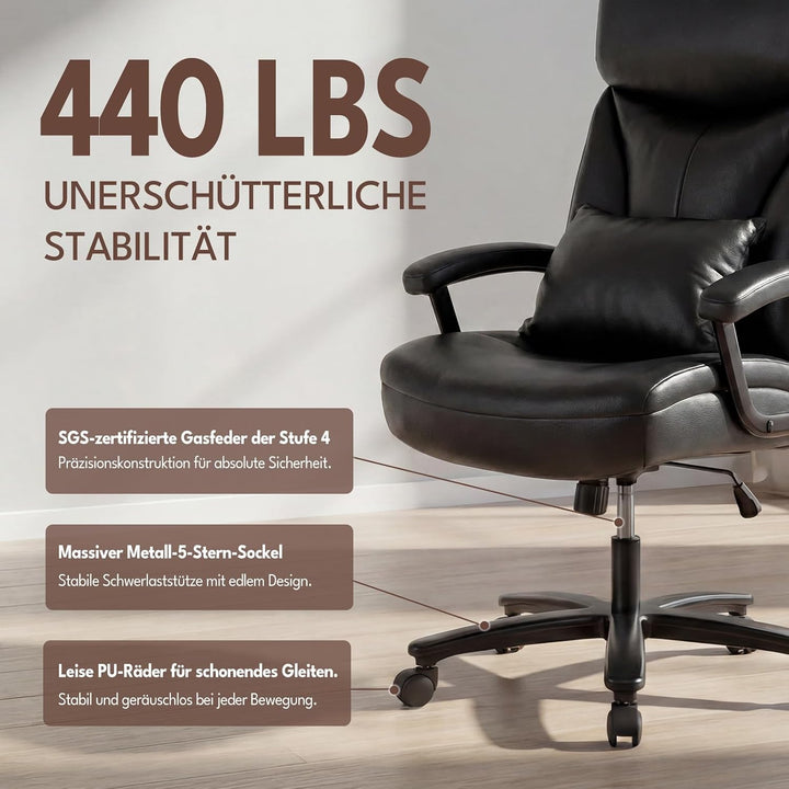 Ergonomischer Bürostuhl 200KG Schreibtischstuhl mit 4-stufiger Gasdruckfeder, Hoher Rückenlehne und