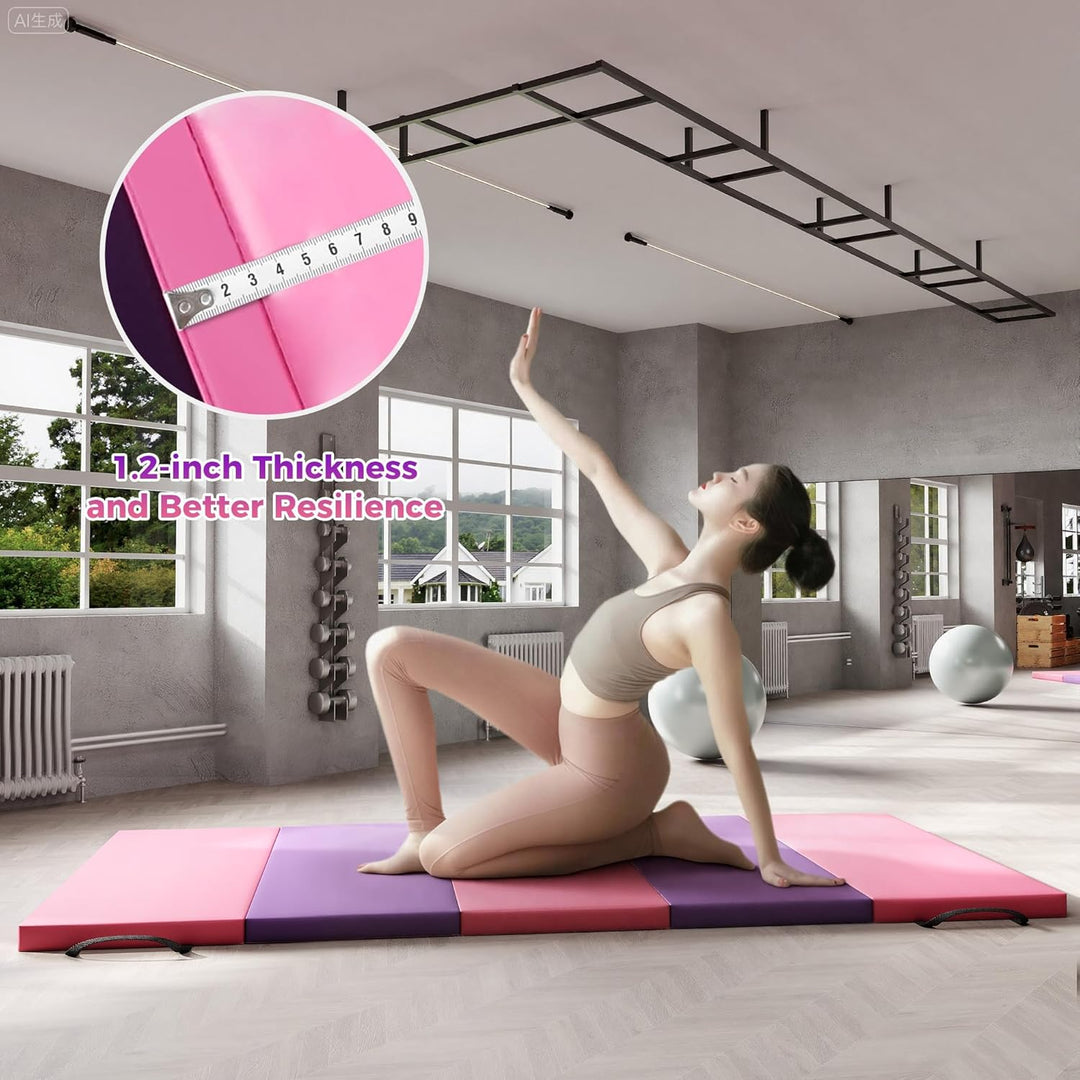 IDEALHOUSE Klappbare Turnmatte 180x60x5 cm, 4/5-Fach Faltbar, Rutschfeste PU&amp;EPE Gymnastikmatte Mit