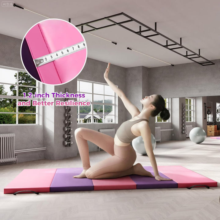 IDEALHOUSE Klappbare Turnmatte 180x60x5 cm, 4/5-Fach Faltbar, Rutschfeste PU&amp;EPE Gymnastikmatte Mit