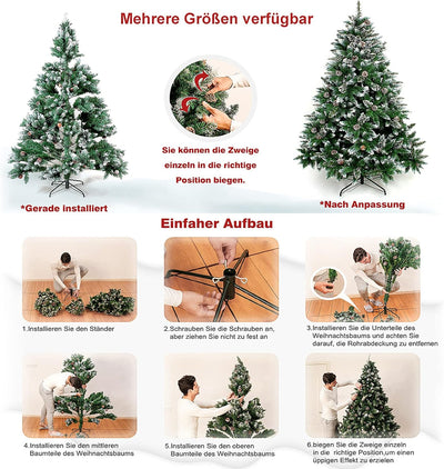 UISEBRT Künstlicher Weihnachtsbaum mit Beleuchtung, Schnee-Effekt - LED Tannenbaum mit Metallständer