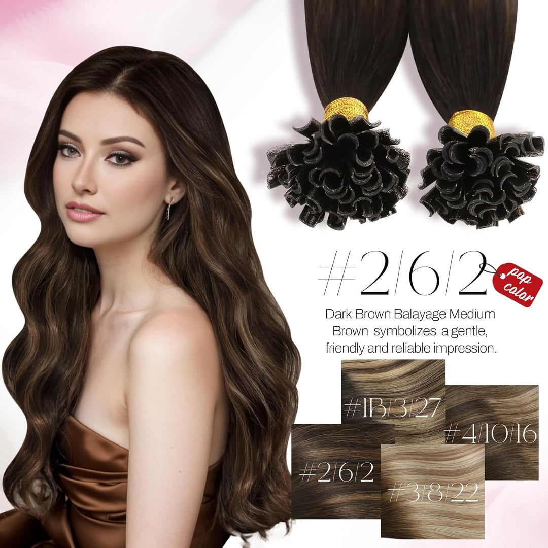 Moresoo Bonding Extensions Echthaar 35 cm U Tip Extensions Unsichtbare Haarverlängerungen #2/6/2 Dun