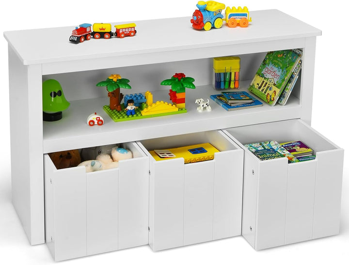 DREAMADE Kinderregal Spielzeugschrank mit 3 Schubladen auf Rollen, Spielzeugaugbewahrug für Kinder,