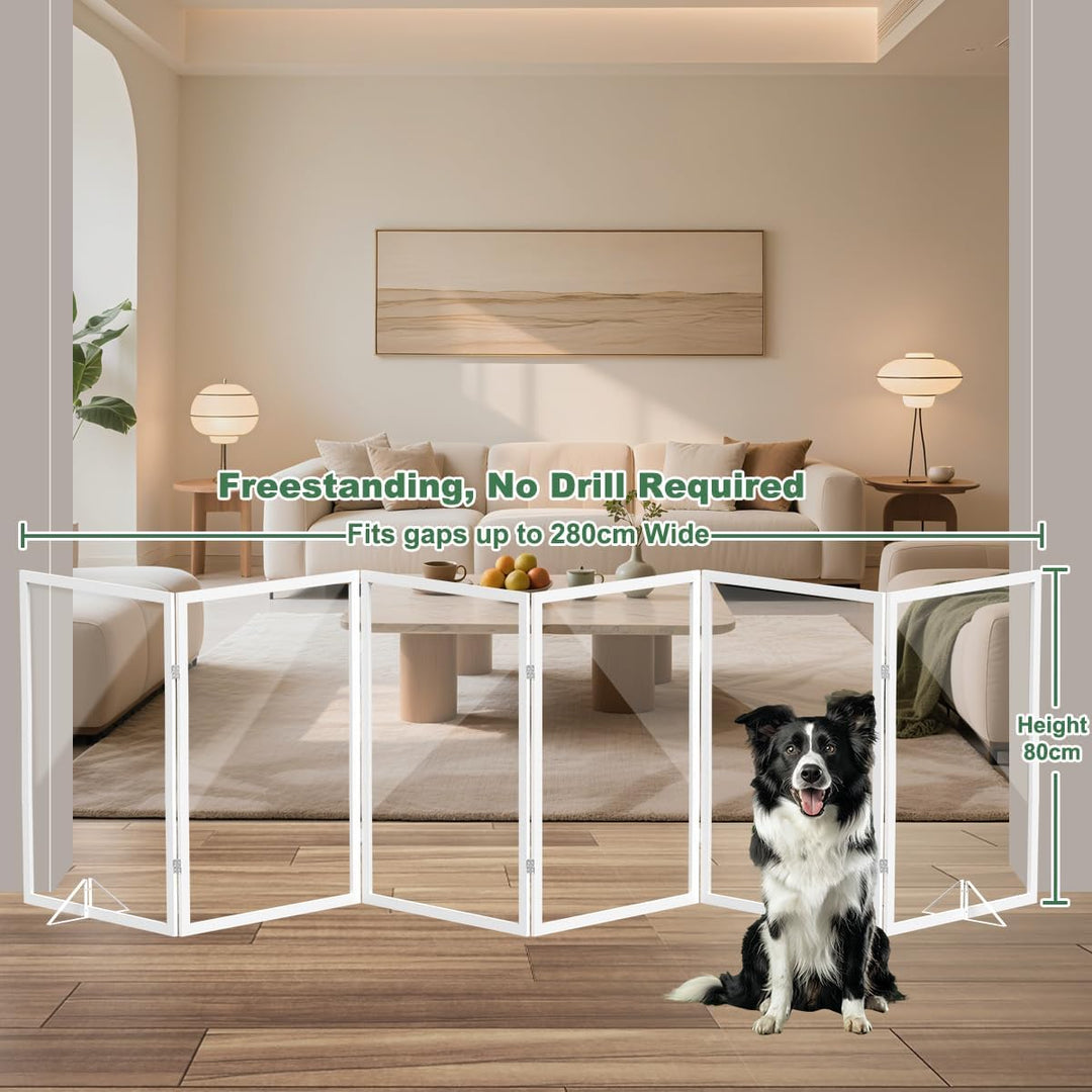 Xifamniy Freistehendes Holz-Hundegitter mit Acrylplatten, 80 cm Hoch, Metall-Stützfüssen, Klappbares