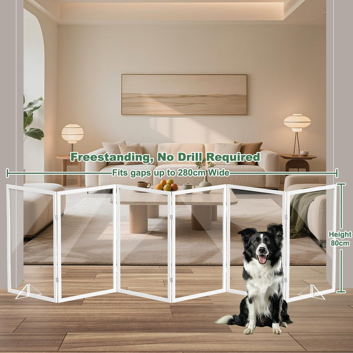Xifamniy Freistehendes Holz-Hundegitter mit Acrylplatten, 80 cm Hoch, Metall-Stützfüssen, Klappbares