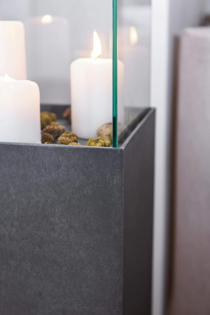 VIVANNO Windlicht-Säule Kerzenständer Deko-Laterne Candela Beton-Optik Anthrazit 80 cm hoch 25x25x80