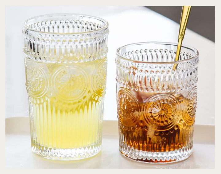 LOYUYU Set von 6, Romantische Wassergläser, 350ml Premium Trinkgläser Tumbler, Vintage Gläser Set fü