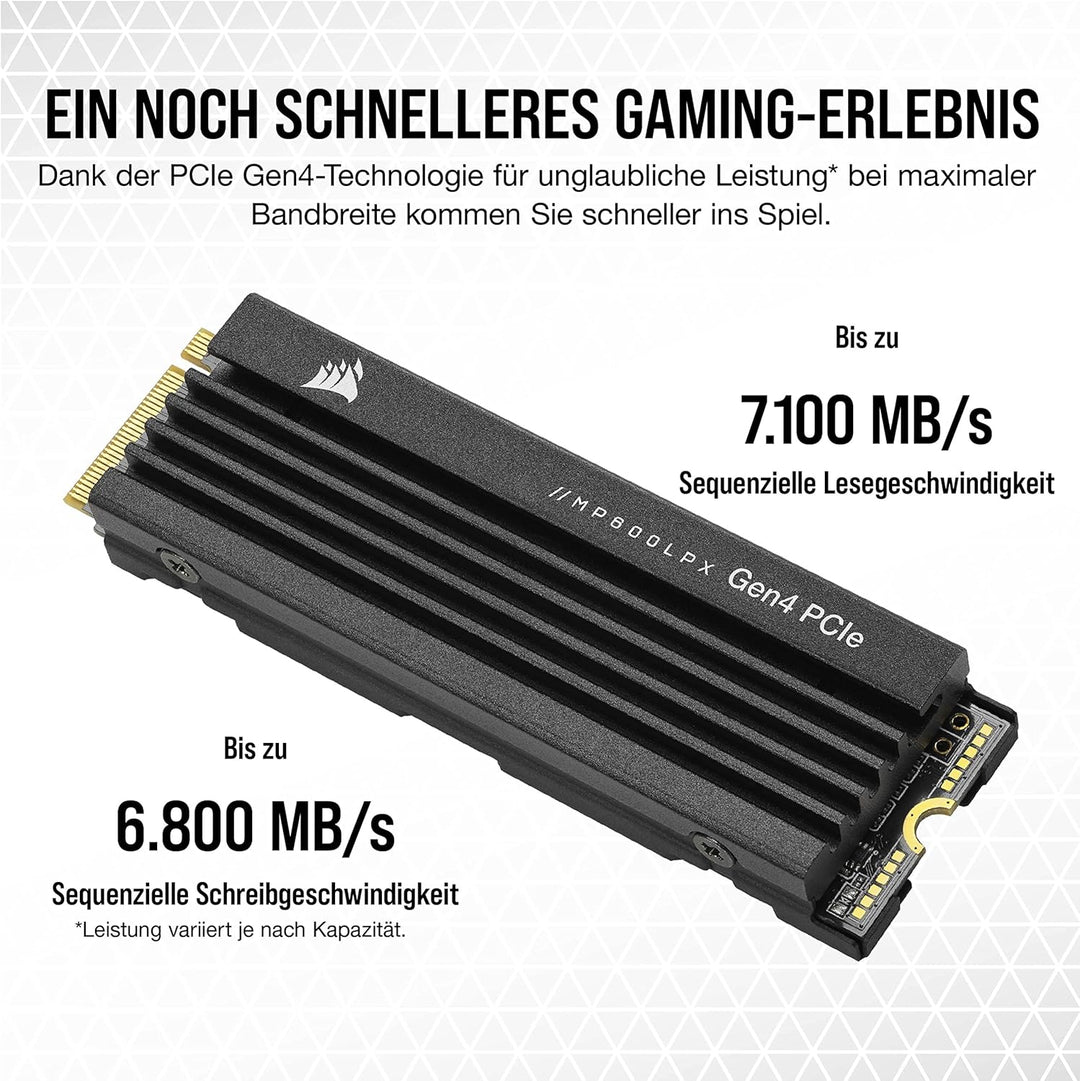 Corsair MP600 PRO LPX M.2 NVMe PCIe x4 Gen4 SSD, 1 TB, optimiert für PS5 Black, 1 Stück 1 TB Schwarz