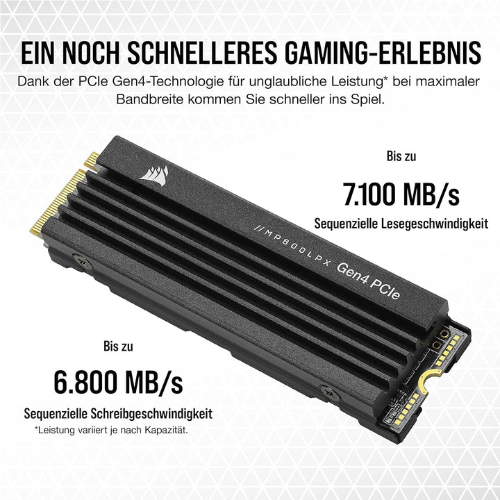 Corsair MP600 PRO LPX M.2 NVMe PCIe x4 Gen4 SSD, 1 TB, optimiert für PS5 Black, 1 Stück 1 TB Schwarz