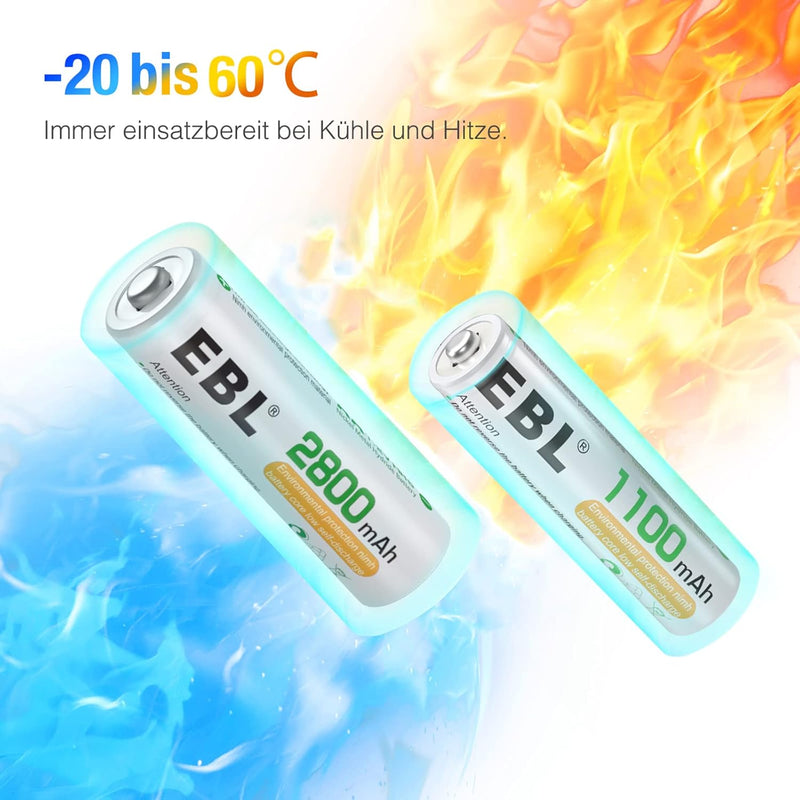 EBL AA AAA Akku Pack 24 Stück - AA Akku 2800mAh 12 Stück mit AAA Akku 1100mAh 12 Stück, 1,2V NI-MH w