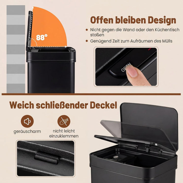 COSTWAY 72L Mülleimer 4 Fächer, elektrischer Abfalleimer mit Sensor, Mülltrennsystem 2 x 11L + 3,5L