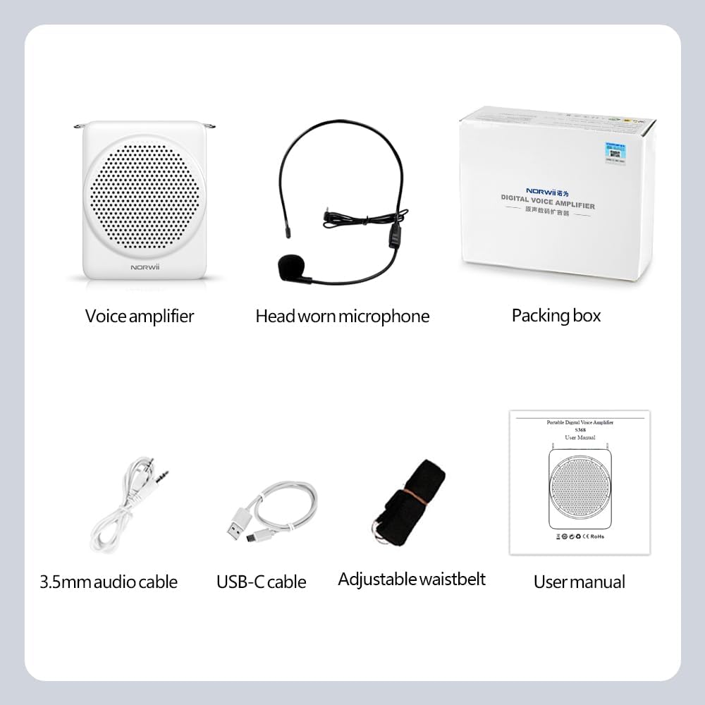 NORWII Mini-Sprachverstärker Mikrofon Headset, 3 Stunden Schnellladung und bis zu 30 Stunden Wiederg