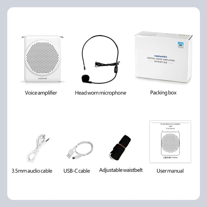 NORWII Mini-Sprachverstärker Mikrofon Headset, 3 Stunden Schnellladung und bis zu 30 Stunden Wiederg