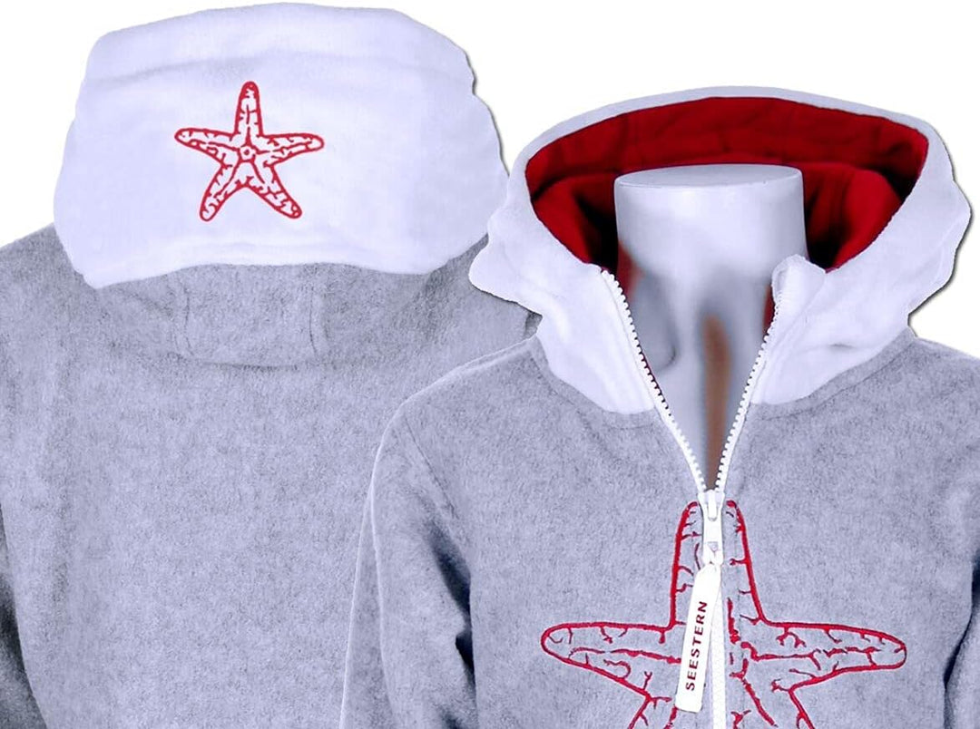 SEESTERN Kinder Kapuzen Fleecejacke Fleecemantel Fleece Sweatjacke 116-164/2106.gy Grau - Weiss - Ro