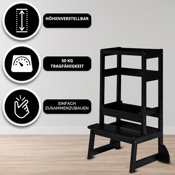Lernturm ab 2 Jahren, Höhenverstellbare Montessori Trittleiter, Klappbarer Küchenhelfer & Sichere St