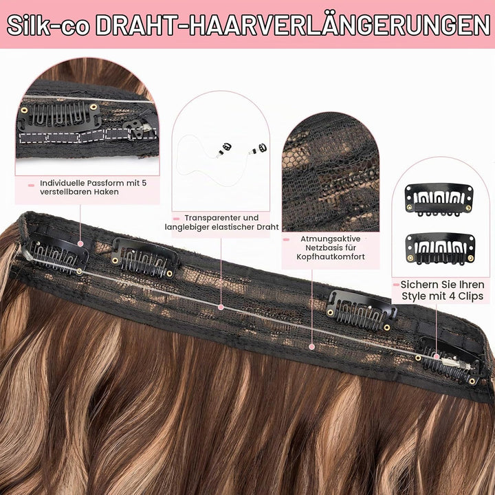 Silk-co Haarverlängerung mit Gummiband, Einstellbar Secrets Haarteil Synthetik, Extensions mit Schnu