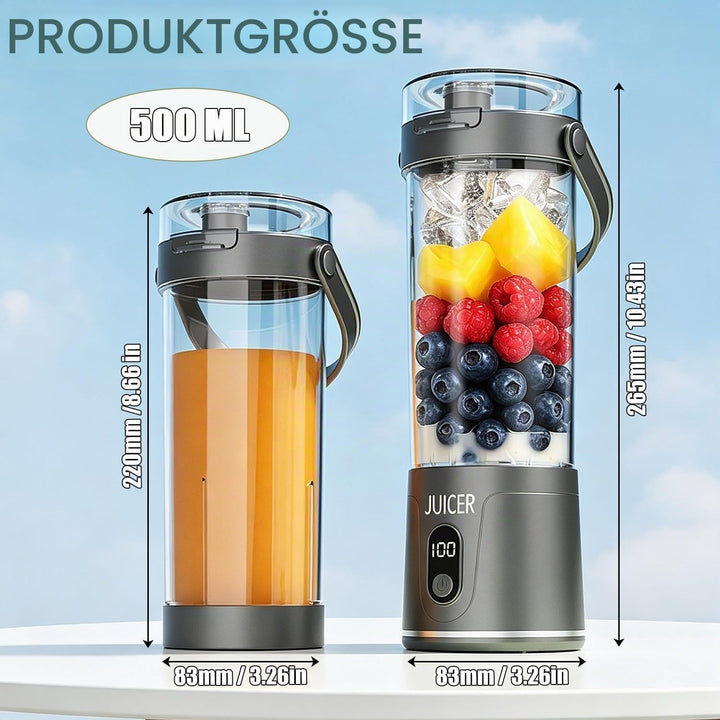 600ml Tragbarer Mixer Smoothie Maker to Go, Mini Standmixer mit 12 Klingen, USB-Aufladung, Kabellos