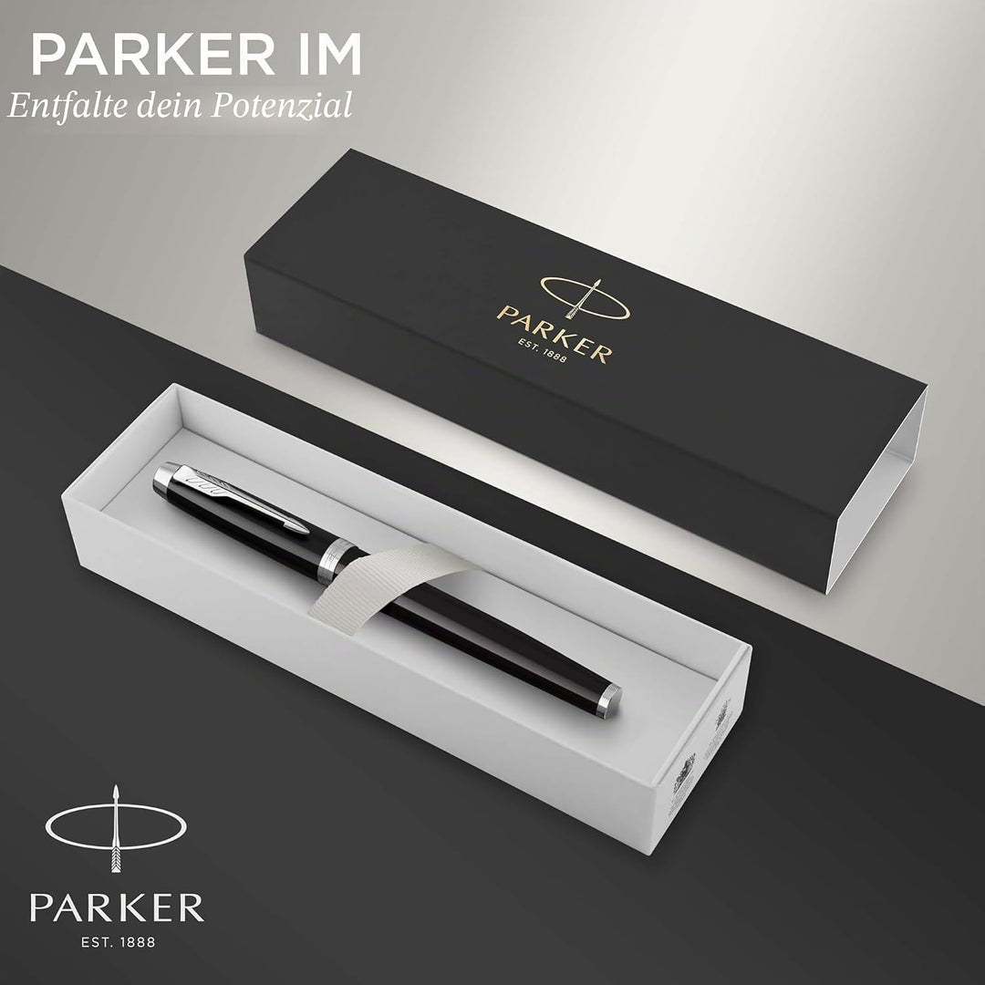 Parker IM Tintenroller | schwarze Lackierung mit Chromzierteilen | feine Spitze | Schwarz | Geschenk