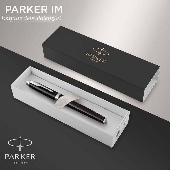 Parker IM Tintenroller | schwarze Lackierung mit Chromzierteilen | feine Spitze | Schwarz | Geschenk
