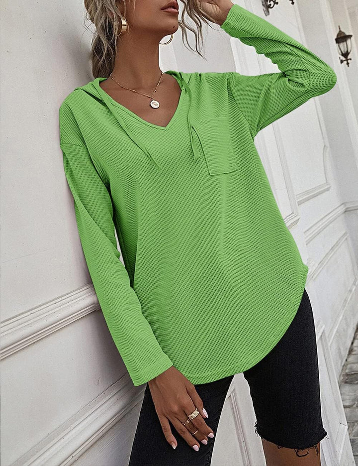 Cuptacc Pullover Damen Hoodie Langarm V Ausschnitt Pullover Sweatshirt Kapuzenpullover Einfarbig Dra