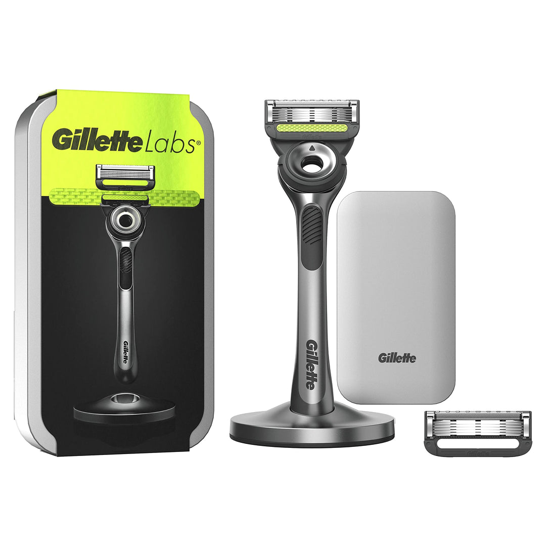 Gillette Labs mit Peelingstange, Gillette Herrenrasierer, 1 Griff, 2 Klingen, Reisetasche zur Aufbew