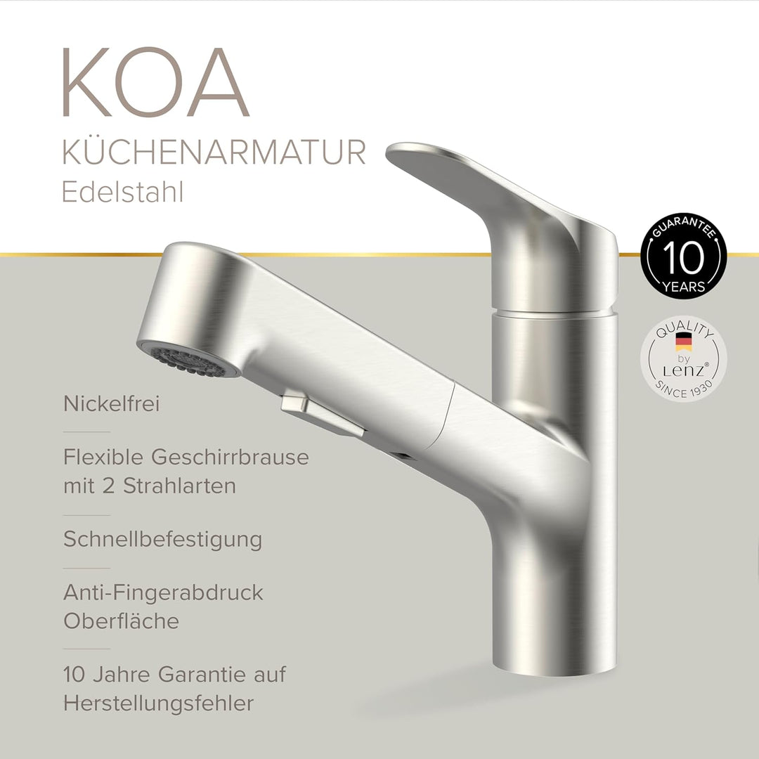 Lenz KOA Küchenarmatur mit Handbrause Edelstahl-Optik 46040811