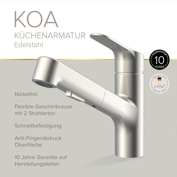Lenz KOA Küchenarmatur mit Handbrause Edelstahl-Optik 46040811