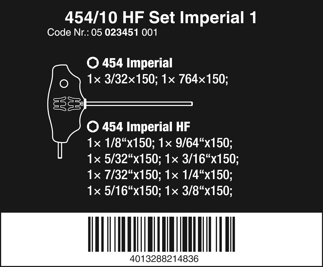 Wera 05023451001 454/10 HF Set Imperial 1, Quergriff-Schraubendrehersatz, zöllig, 10-teilig