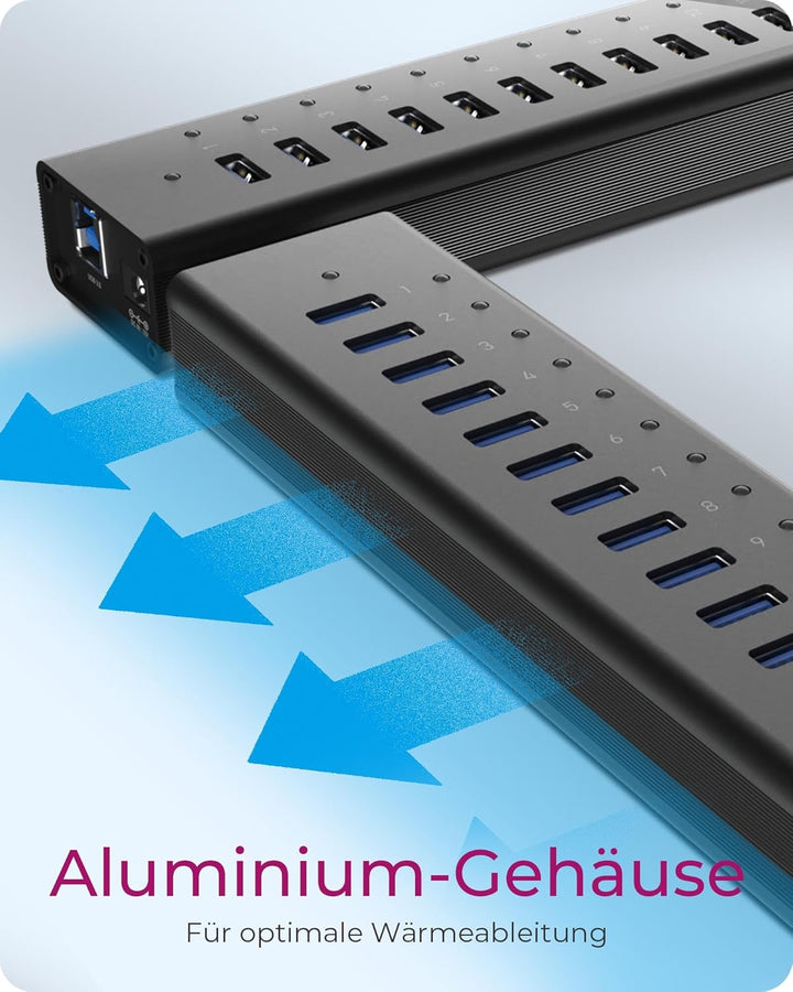 ICY BOX Box IB-AC6113 13-fach USB 3.0 Hub mit 12 V / 5 A Stromadapter, Aluminiumgehäuse und USB-Lade