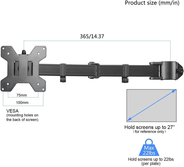 Suptek Single Swivel Arm und VESA Plat für alle Monitorständer MD6DB, Schwarz