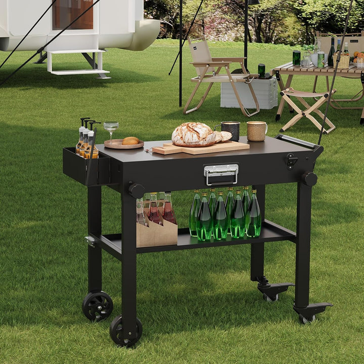GarveeLife Mobiler BBQ Grillwagen für Blackstone Griddle 17"/22" – Faltbarer Edelstahl Grilltisch mi