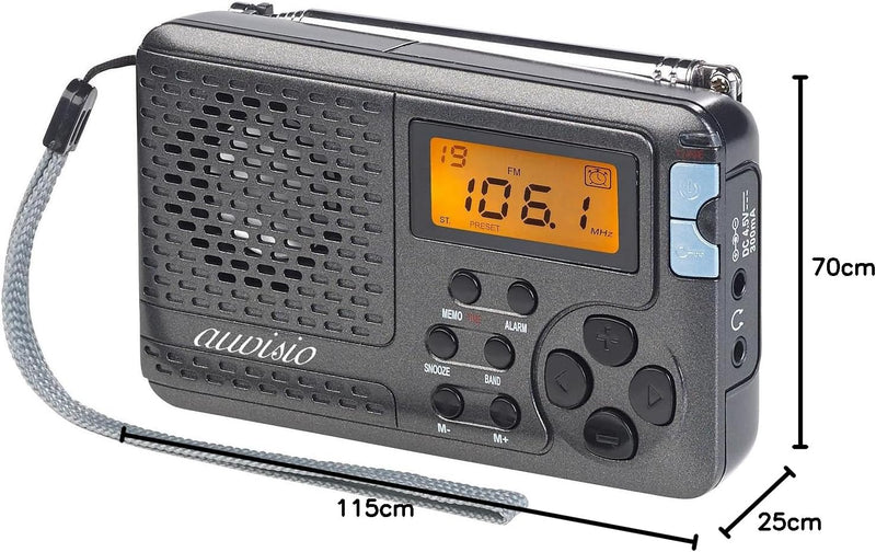 auvisio Taschenradio: 12-Band-Weltempfänger FM/MW/KW, mit Wecker & Sleeptimer (Taschenradios, Mini R