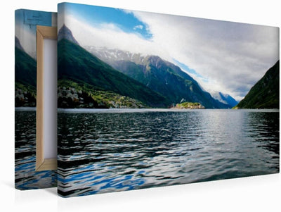 Premium Textil-Leinwand 45 x 30 cm Quer-Format Am Fjord in Norwegen | Wandbild, HD-Bild auf Keilrahm