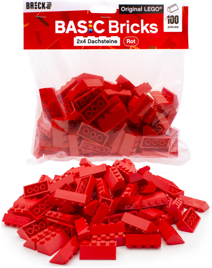 Lego Dachsteine Rot, 100 Stück, 2x4 - Ersatzteile Set für Lego Dächer, Classic Dachziegel Rot | Basi
